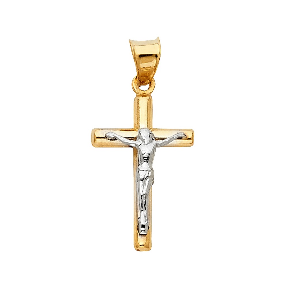 14K Two Tone Jesus Crucifix Cross Pendant